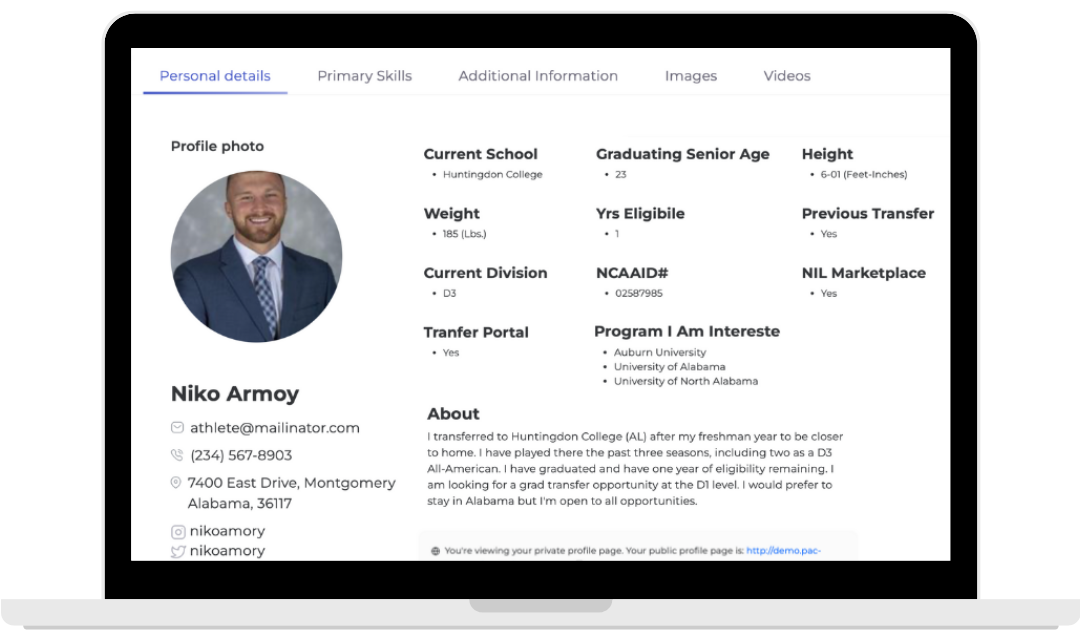 PAC-Hub Coach Profile Page